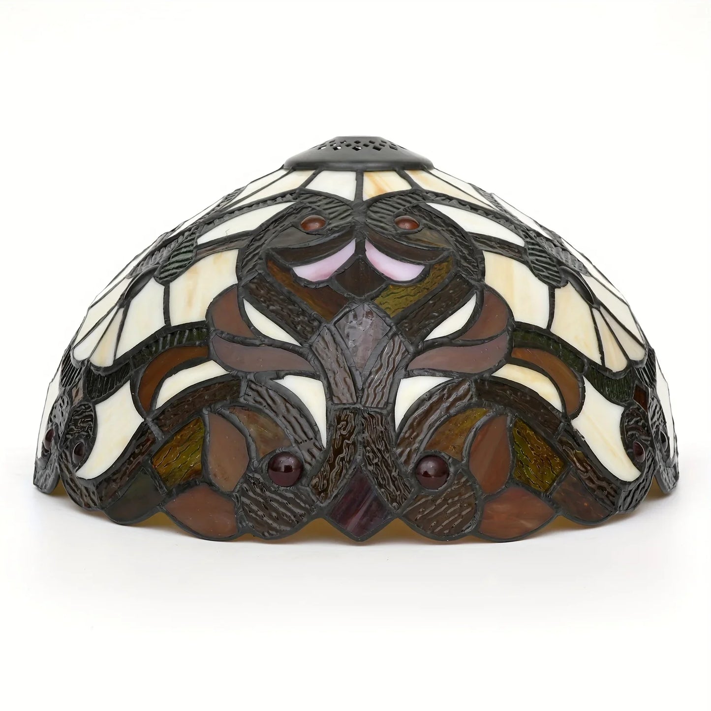 Stained Glass Lampshade with Crystal Beads & Green Leaves