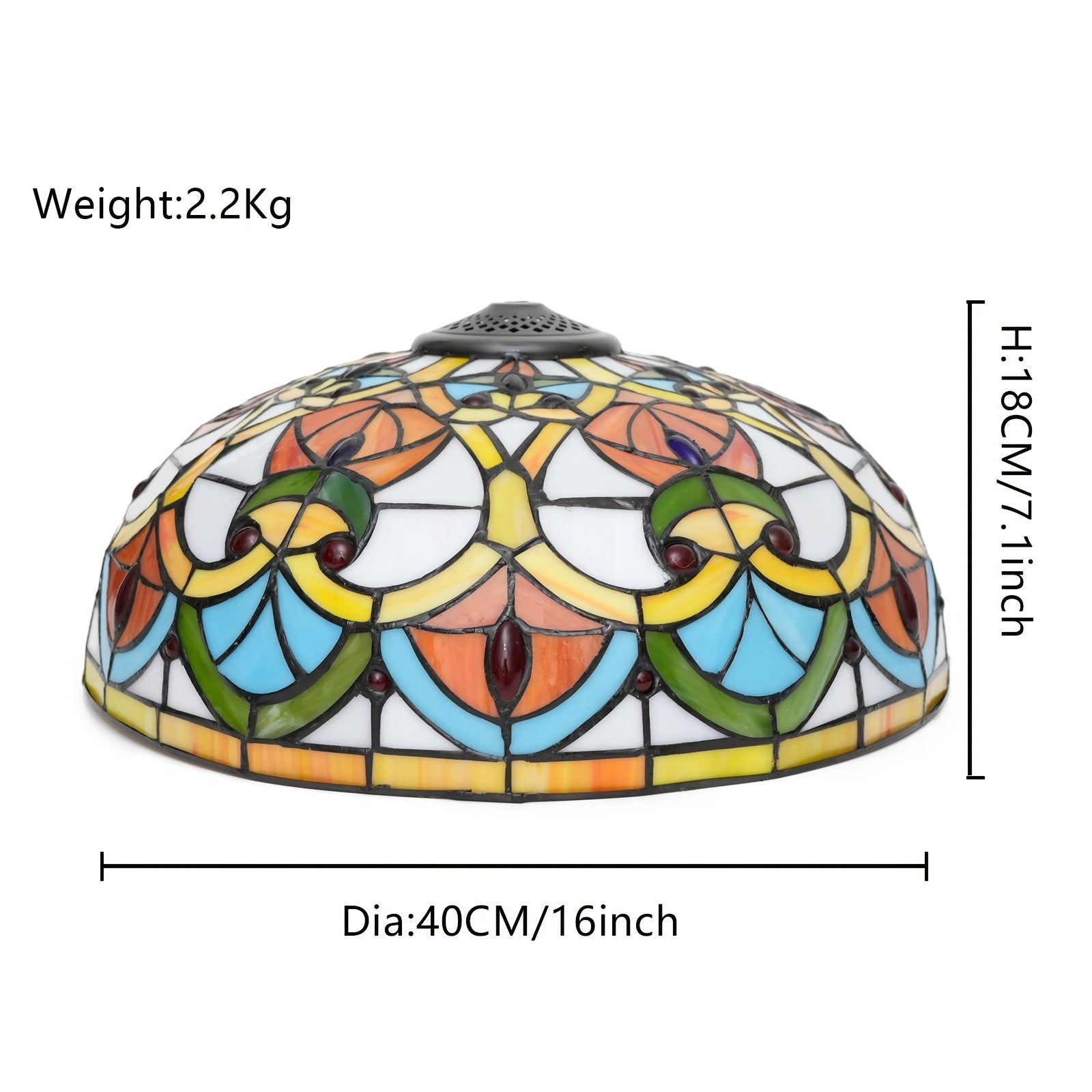 16-Inch Wide Stained Glass Lampshade with Baroque Style