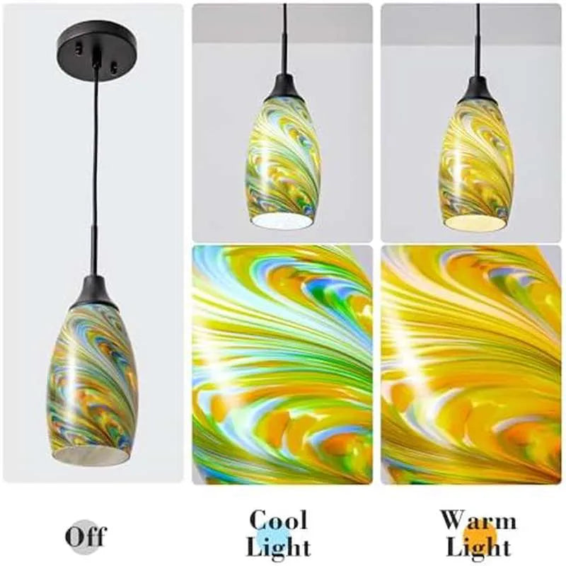 Glass Pendant Lamp Shade 4.72 Colorful Art Glass Chandeliers Cover Mini Oval Light Shade Replacement Shade Only Light Fixtures for Kitchen Island Dining Room, Living, Foyer, Hallway, Entry 1 - Pack