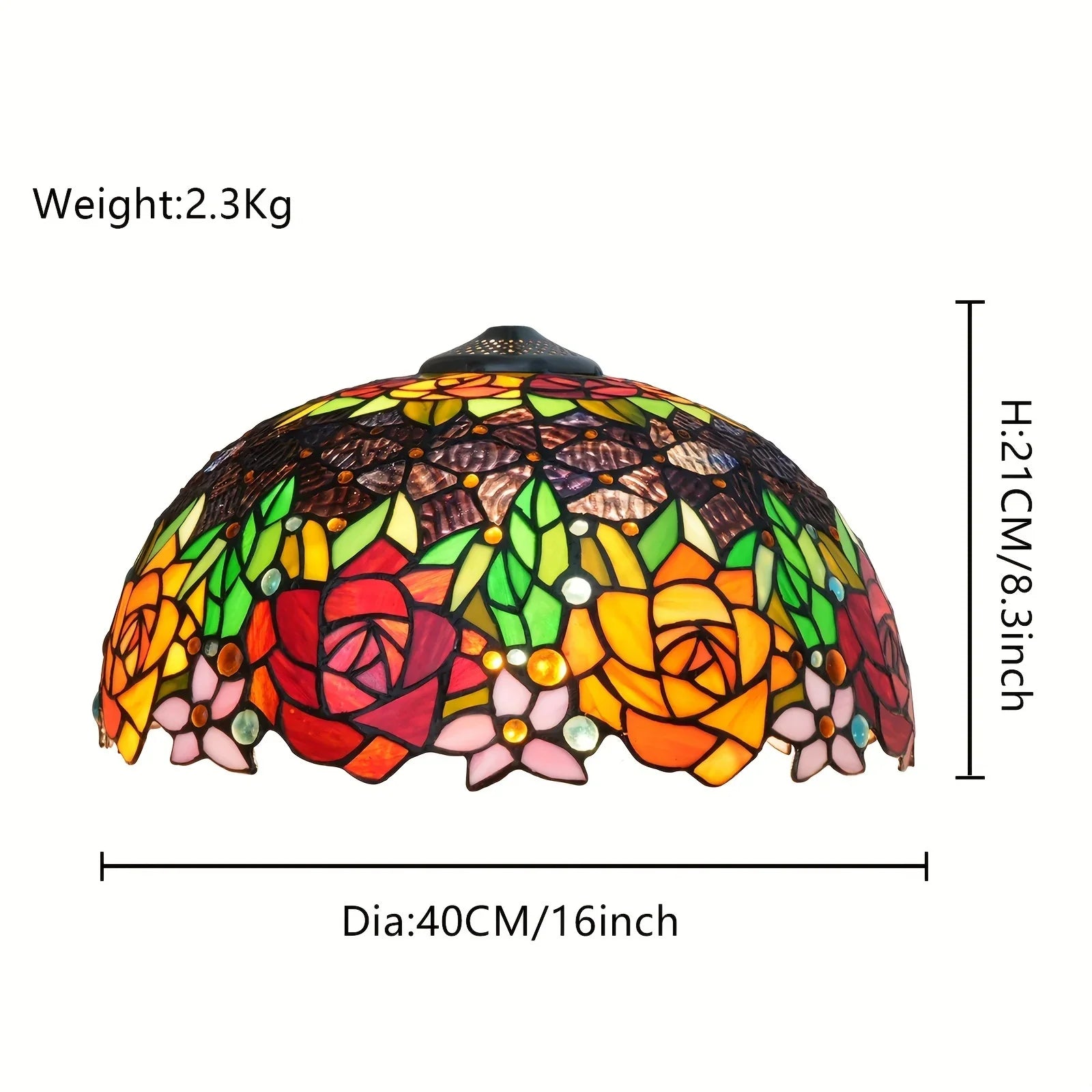 16-Inch Rose Stained Glass Lampshade Replacement