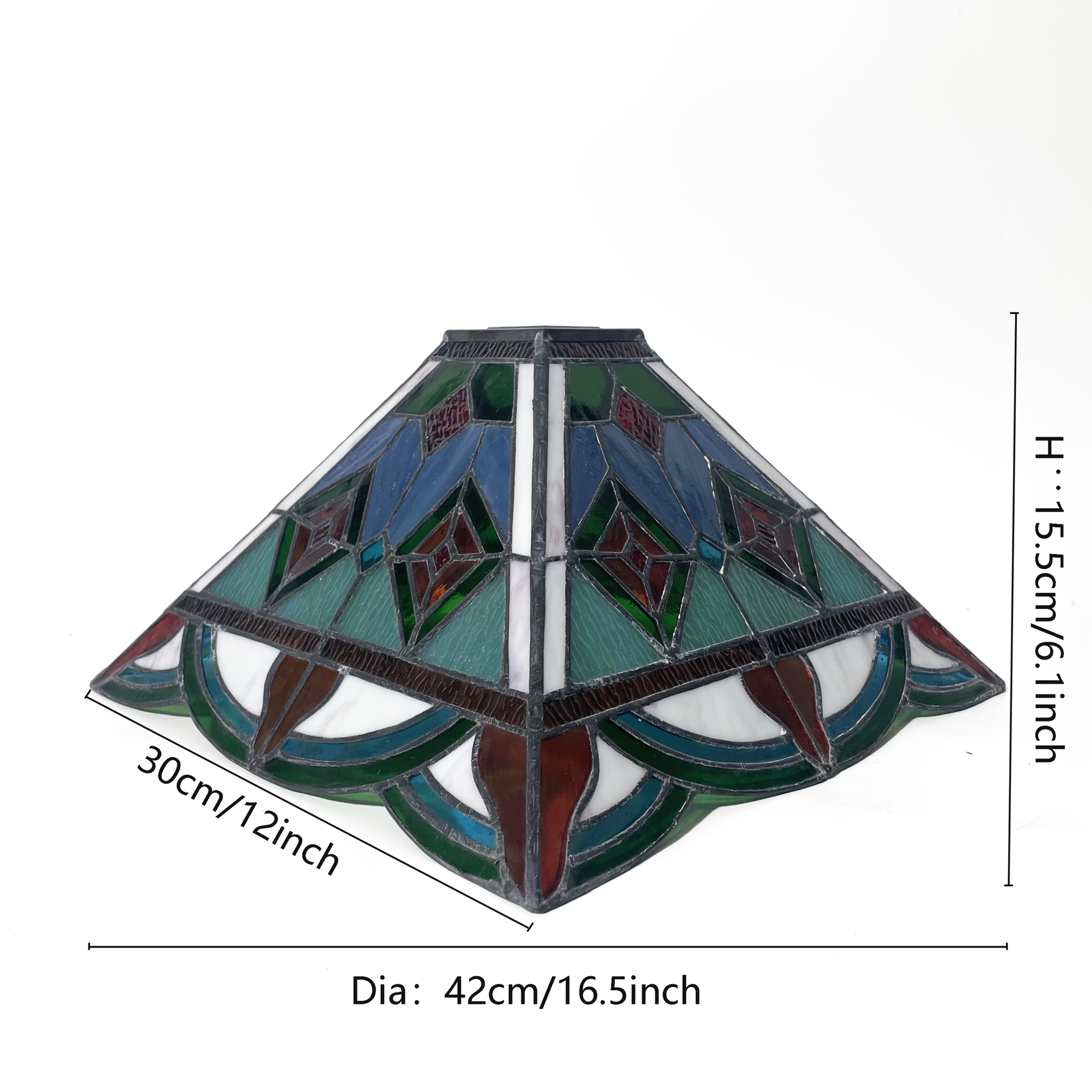 16-Inch Wide Stained Glass Lampshade with Baroque Style