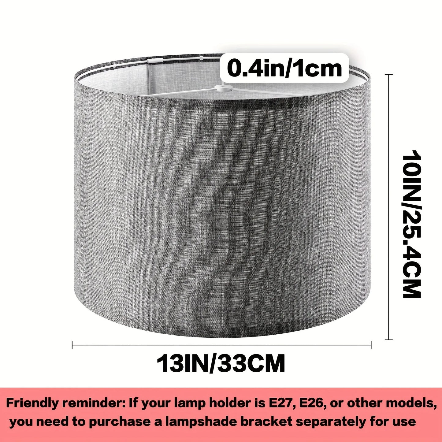 Grey Drum-Shaped Lampshade - 13x13x10 Inches Spider Fitter Traditional Table and Bedside Lampshade - Modern Alternative to GO&SO