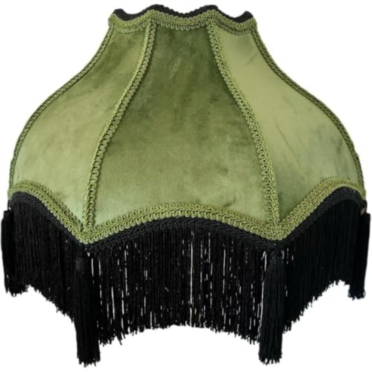 Tristan Home Premium Classic Victorian Style Bell Shape Scallop Velvet Lamp Shade with Tassels and Fringe 14. 5inch Width 11inch Height INCLUDING Fringe (Olive Green) Medium - Adrianas Specialty Lamp Shades