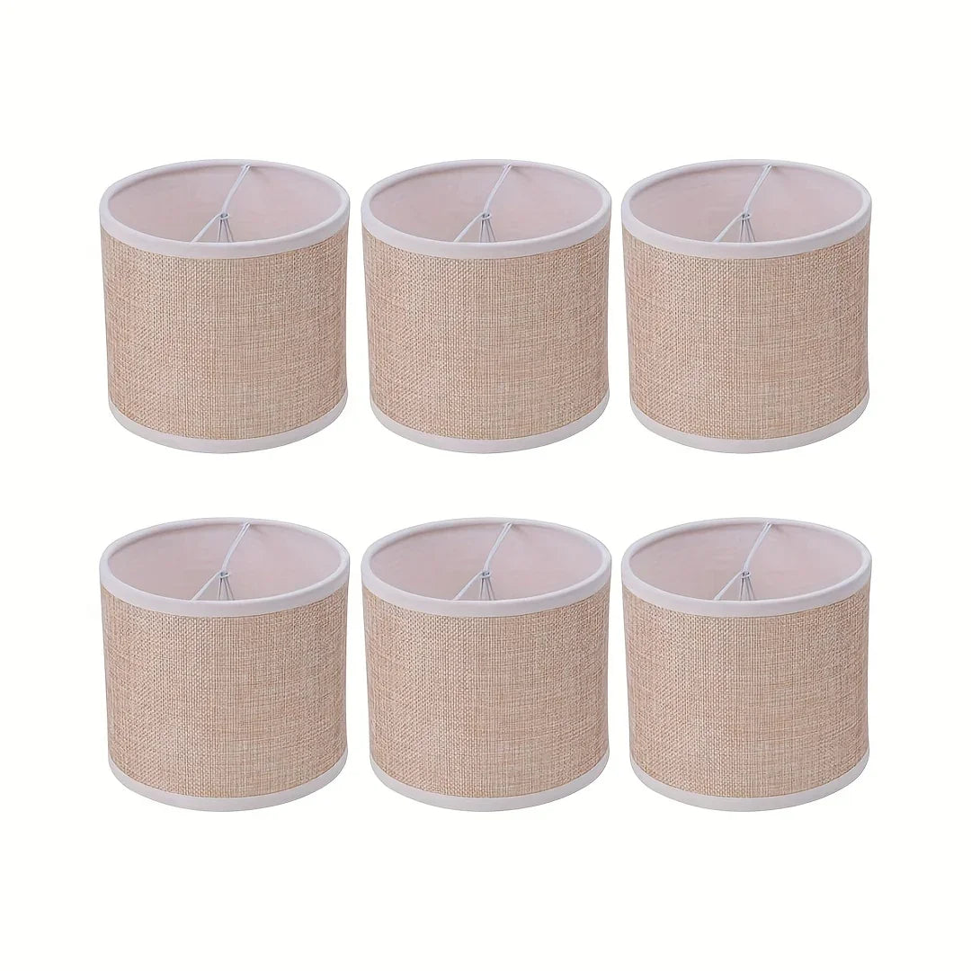 6pcs Set Modern Rustic Brown Linen Drum Chandelier Lamp Shades