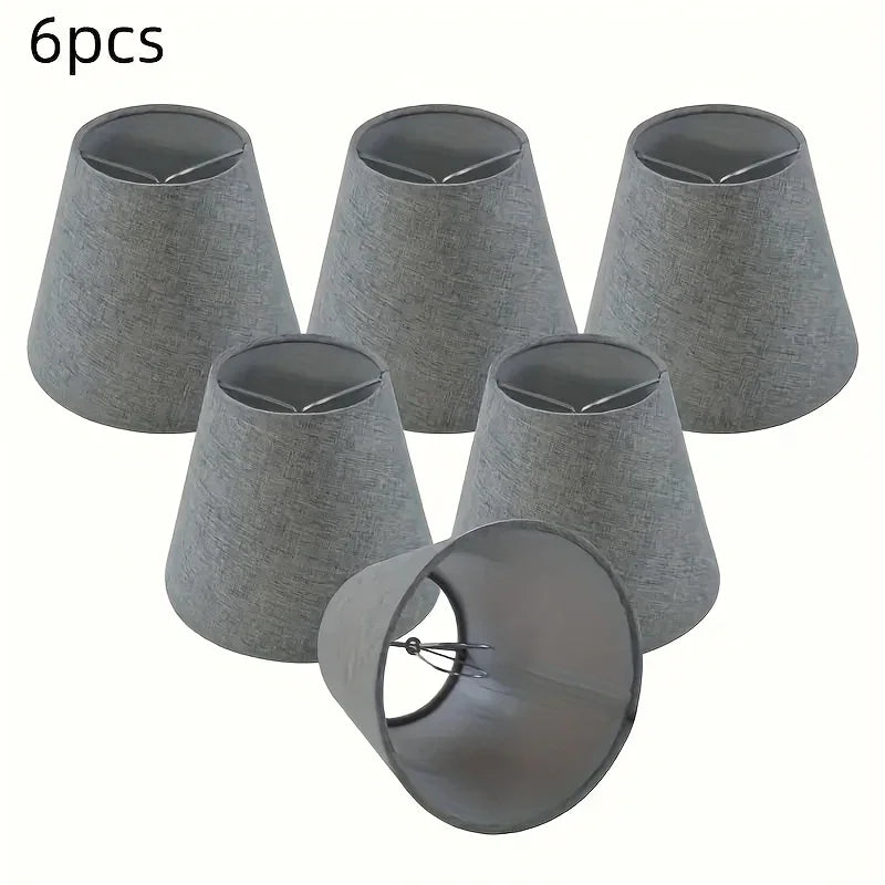 6pcs Pure Gray Fabric Lampshades, Clip-on Shades