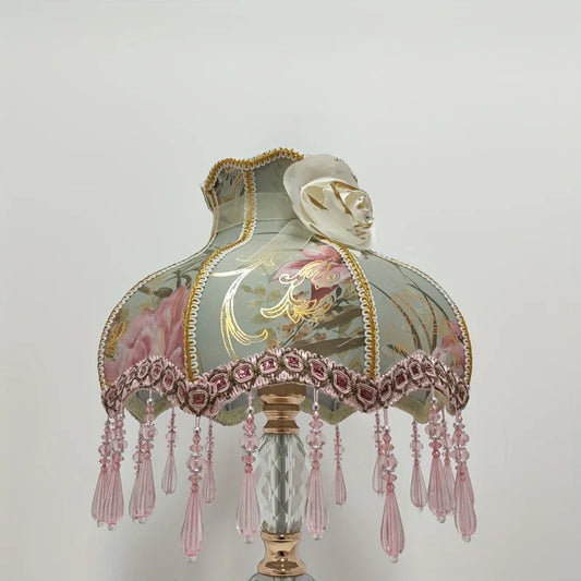 Vintage Art Deco Fabric Lampshade with Pink Floral & Golden Accents