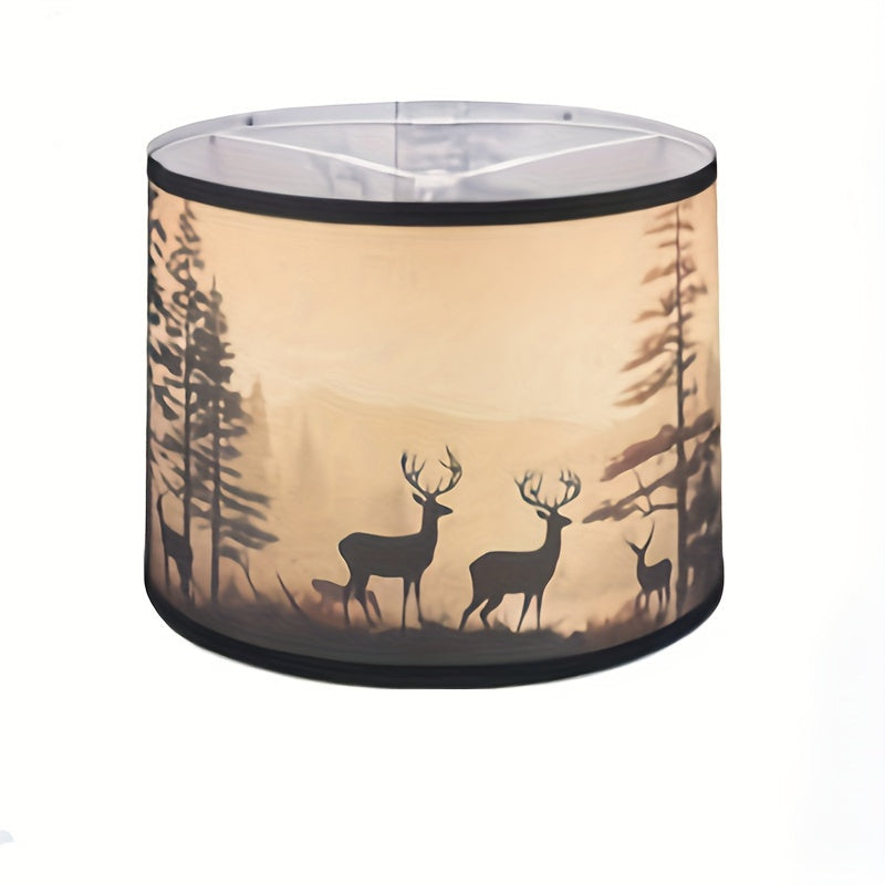 Traditional Fabric Drum Lampshade - Rustic Forest and Deer Silhouette - Adrianas Specialty Lamp Shades