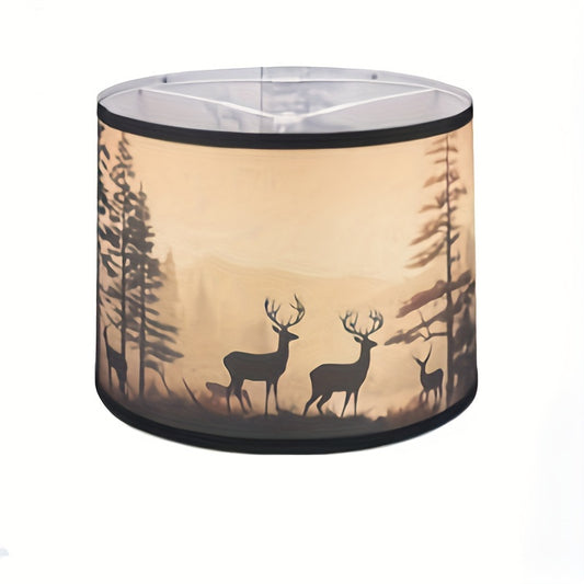 Traditional Fabric Drum Lampshade - Rustic Forest and Deer Silhouette - Adrianas Specialty Lamp Shades