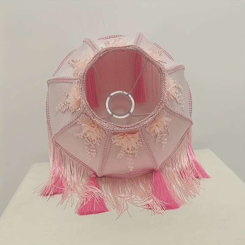 Pink Tassel Lampshade with Floral Accents
