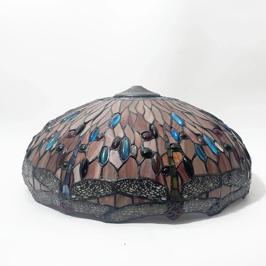 [Vintage Stained Glass] 20-Inch Vintage Dragonfly Stained Glass Lampshade
