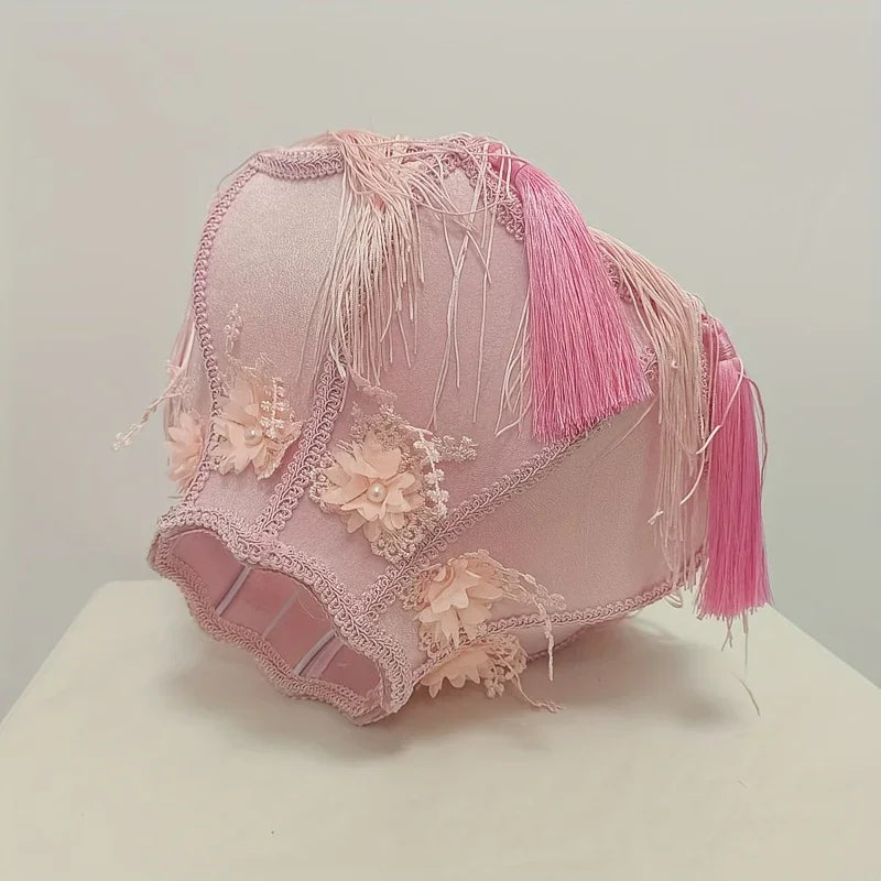 Pink Tassel Lampshade with Floral Accents