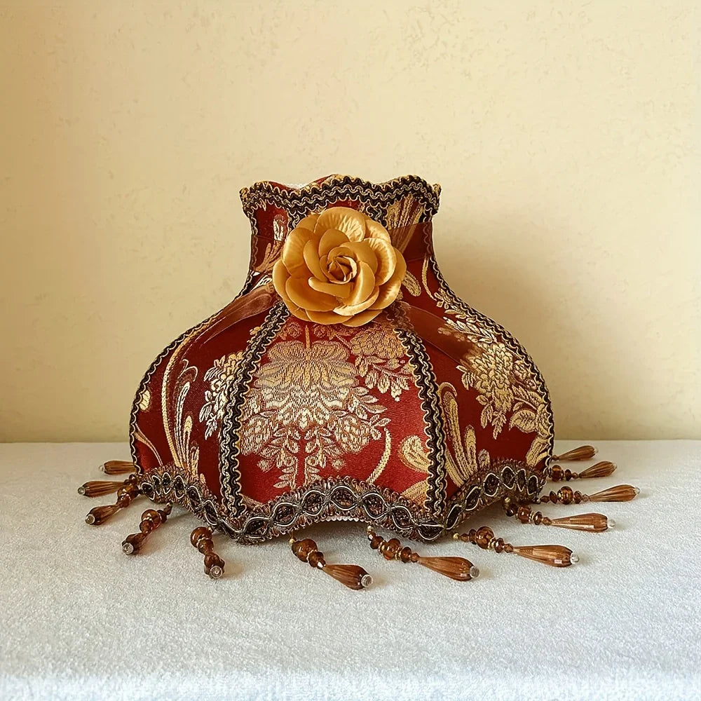 Luxury Handmade Lampshade, Burgundy Golden Floral Pattern