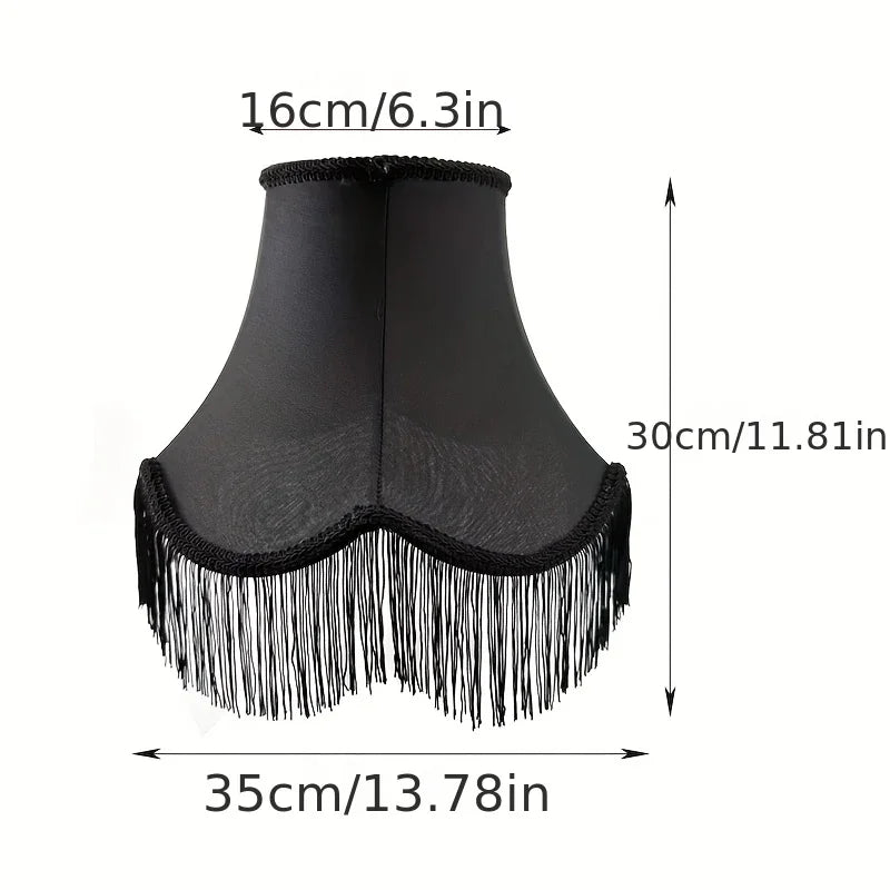 Set of 2 Elegant Black Satin Bell Lampshades with Fringe Trim