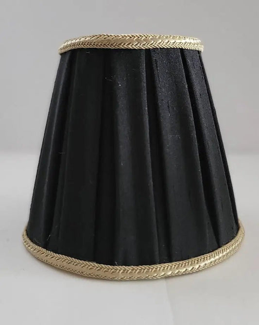 Black Box Pleated Chandelier Shade with Gold Lining | 3" Top, 4½" Bottom, 4½" Height | SKU 36669 - Adrianas Specialty Lamp Shades