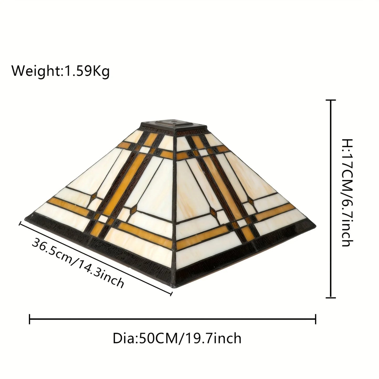 20-Inch Wide Retro Square Stained Glass Lampshade