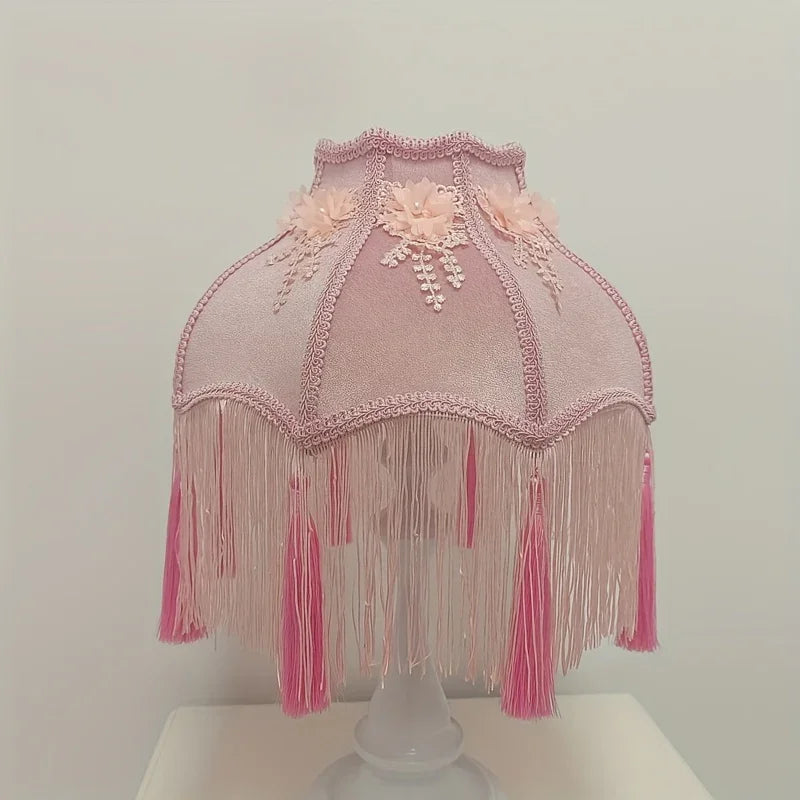 Pink Tassel Lampshade with Floral Accents