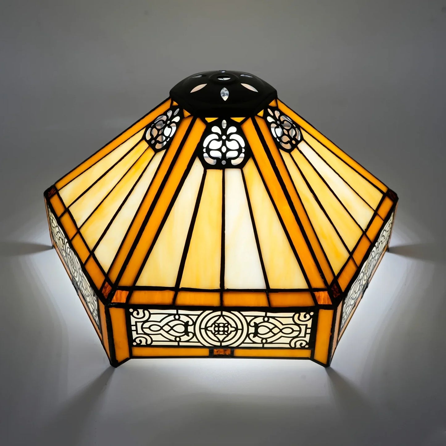 Mission Style Hexagon Stained Glass Lamp Shade