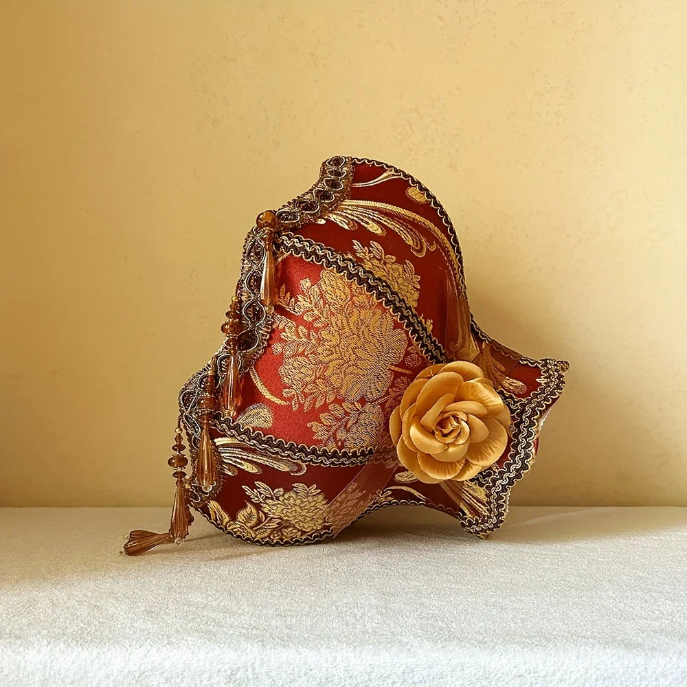 Luxury Handmade Lampshade, Burgundy Golden Floral Pattern