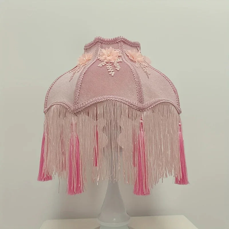 Pink Tassel Lampshade with Floral Accents