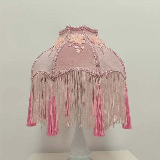 Pink Tassel Lampshade with Floral Accents