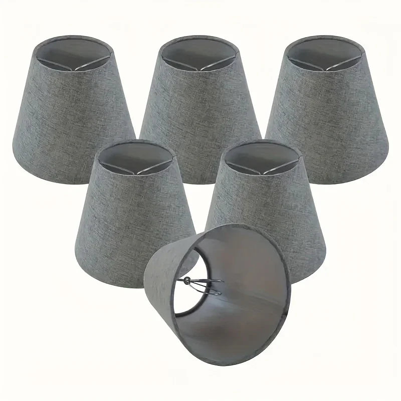 6pcs Pure Gray Fabric Lampshades, Clip-on Shades
