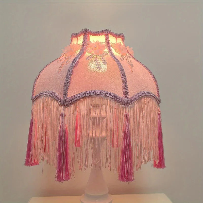 Pink Tassel Lampshade with Floral Accents