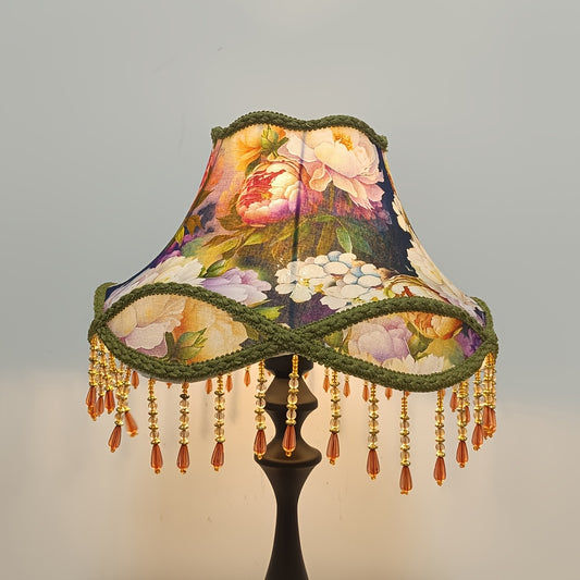 Romantic Fabric Peony Print Red Tassel Lampshade, 8-shaped Romantic Edge Lampshade, Lampshade Only - Adrianas Specialty Lamp Shades