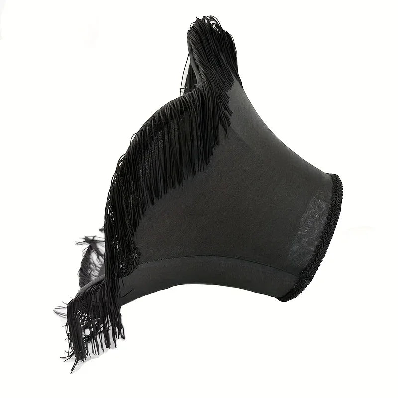 Set of 2 Elegant Black Satin Bell Lampshades with Fringe Trim