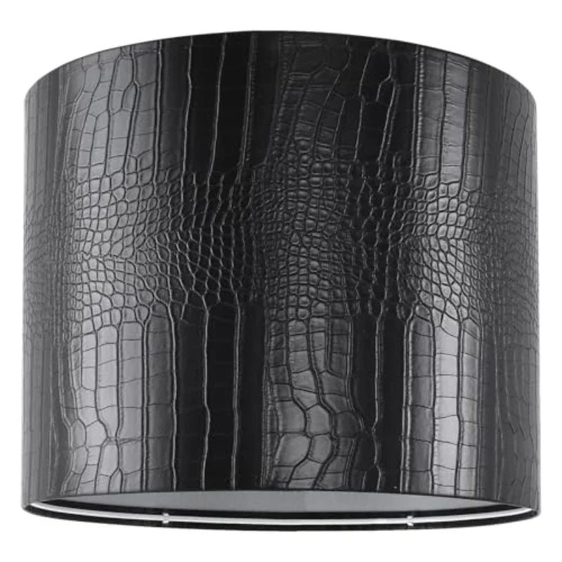 Black Reptile Print Drum Lamp Shade with Self-Trimming Edges