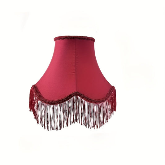 Victorian Bell Lamp Shade with Burgundy Silk-like Cast & Fringe Trim - 6"x13"x10.6" (Spider Base Compatible) Scallop Edge Drum Fixture for Table/Floor Lamps, Victorian Replacement Shade, Easy Assembly - Adrianas Specialty Lamp Shades