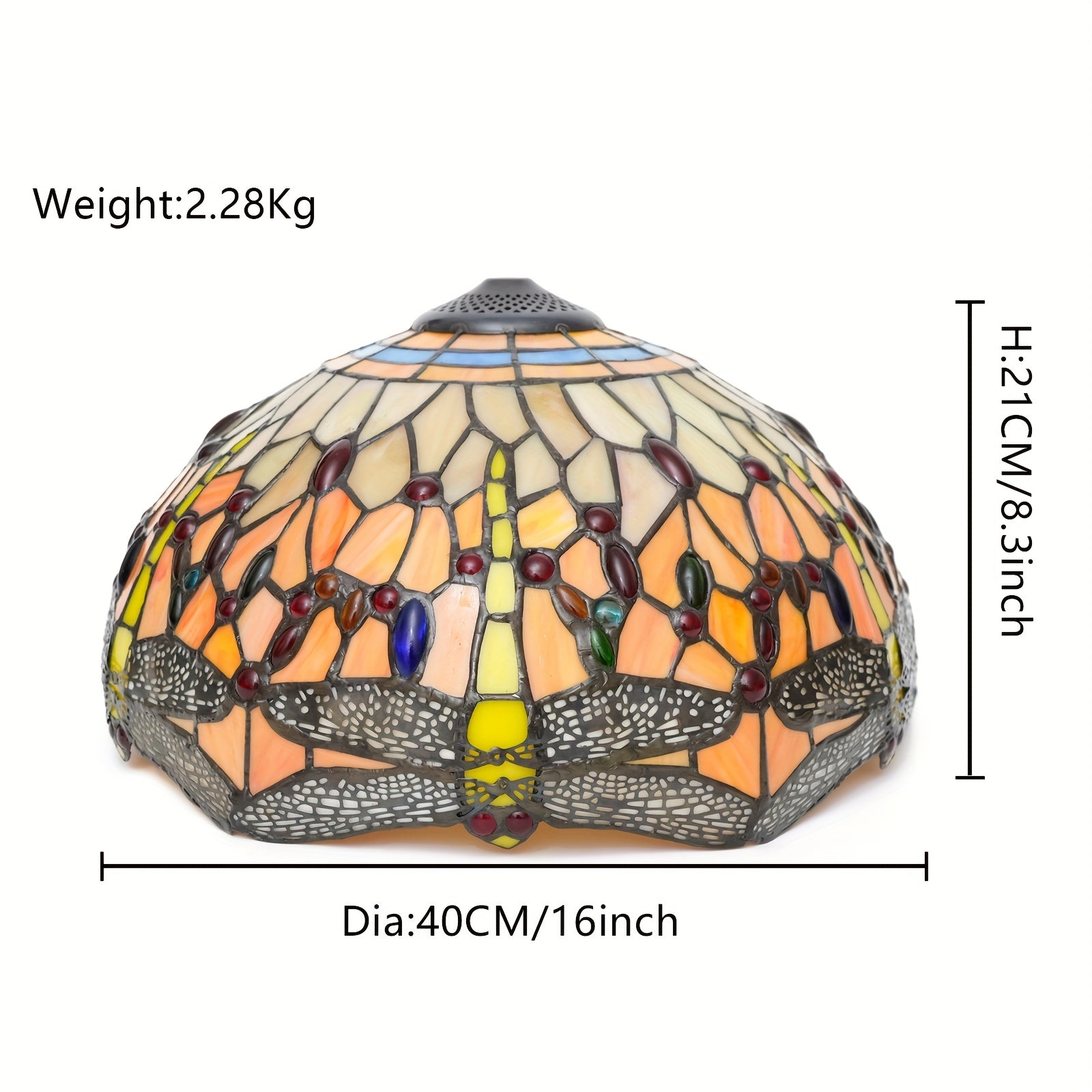 16-Inch Wide Stained Glass Lampshade with Baroque Style