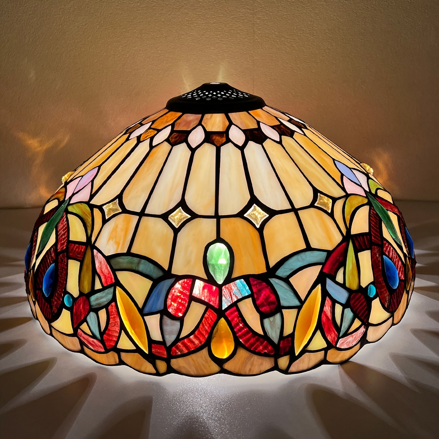 Mission Cream Style 16" Stained Glass Lamp Shade - Traditional Frosted Finish, Glass, Pagoda-Shaped Replacement for Table & Floor Lamps - Adrianas Specialty Lamp Shades