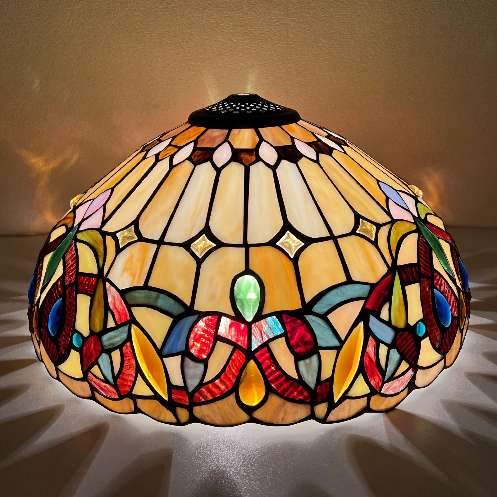 Mission Cream Style 16" Stained Glass Lamp Shade - Traditional Frosted Finish, Glass, Pagoda-Shaped Replacement for Table & Floor Lamps - Adrianas Specialty Lamp Shades