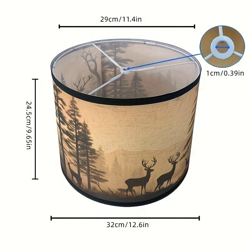 Traditional Fabric Drum Lampshade - Rustic Forest and Deer Silhouette - Adrianas Specialty Lamp Shades