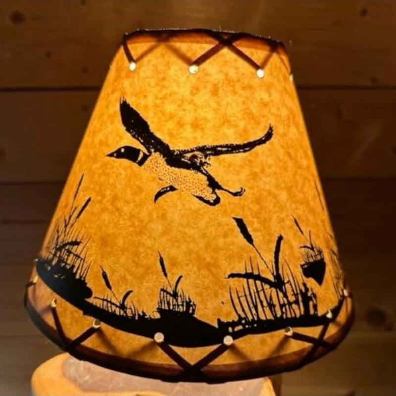 Rustic Oiled Kraft Clip-On Lamp Shade with Flying Loon Design