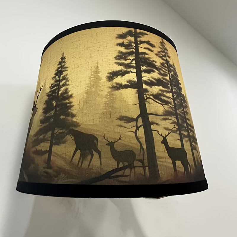 Traditional Fabric Drum Lampshade - Rustic Forest and Deer Silhouette - Adrianas Specialty Lamp Shades