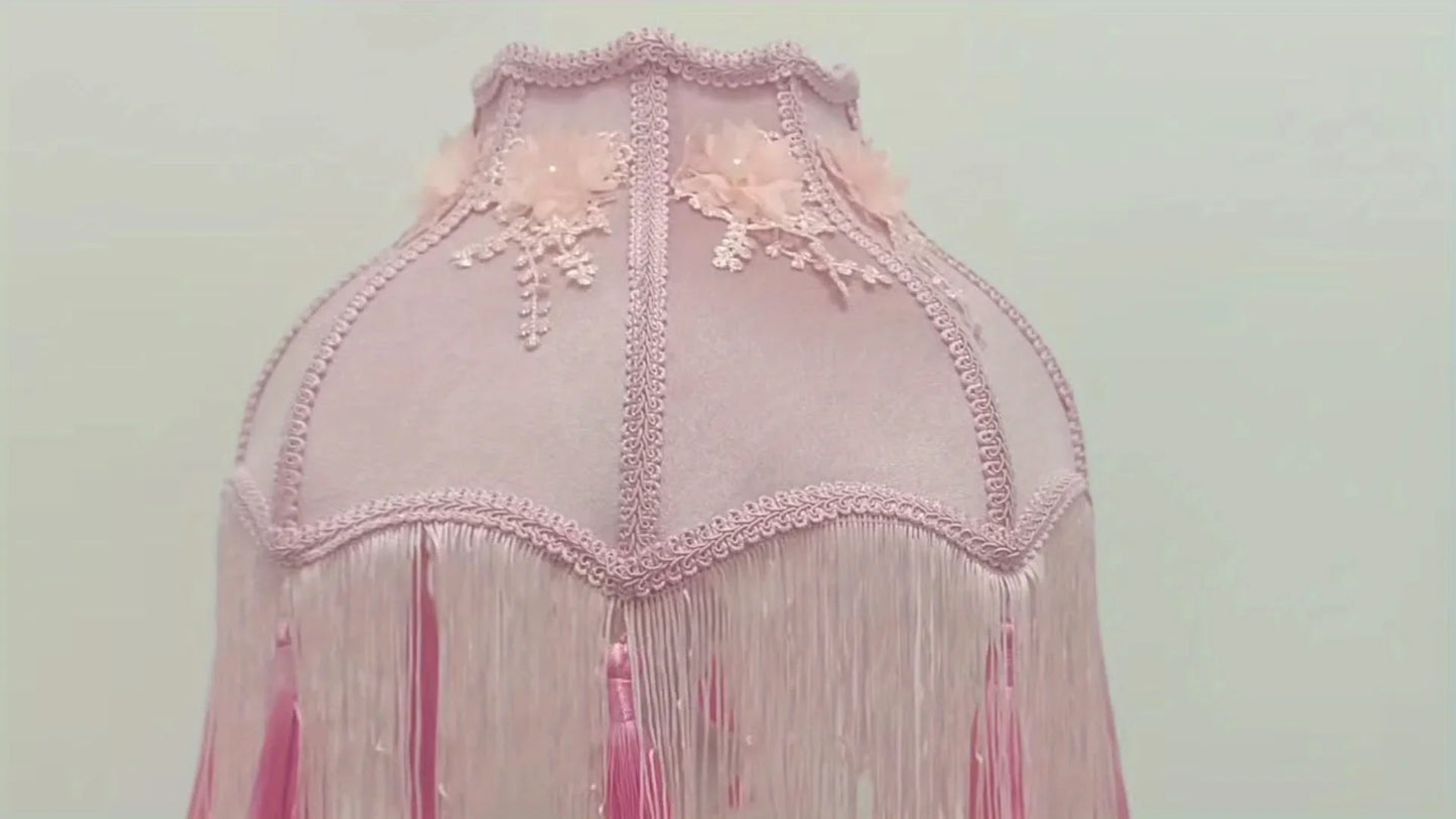 Pink Tassel Lampshade with Floral Accents