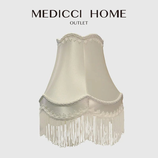 European Fringed Fabric Lamp Shade | Luxury Beige | 12" x 7" x 11" - Adrianas Specialty Lamp Shades