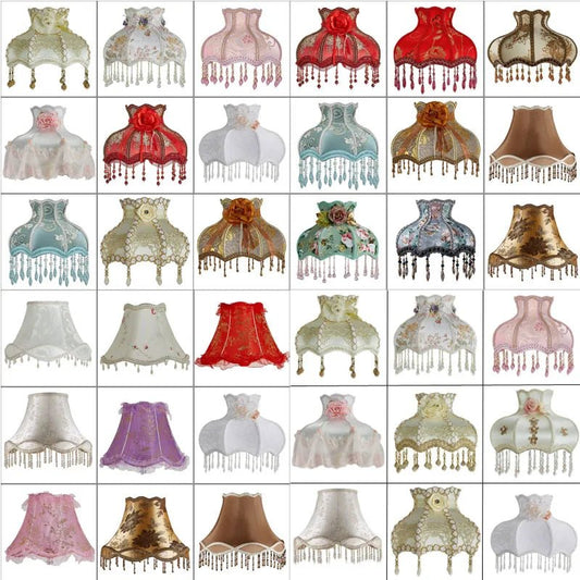 European Vintage Beaded Lace Fabric Lamp Shade | 12" Diameter | E27 - Adrianas Specialty Lamp Shades