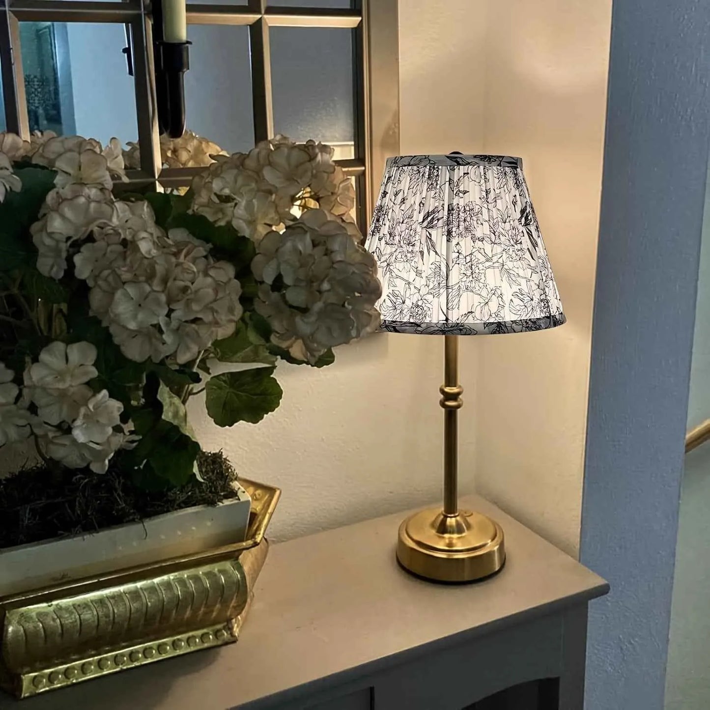 Blue Toile Floral Fabric Lampshade 6x10x7.5" - Artistic Decorative Clock-Shaped Cover for table lights, floor lights, and pendant lights