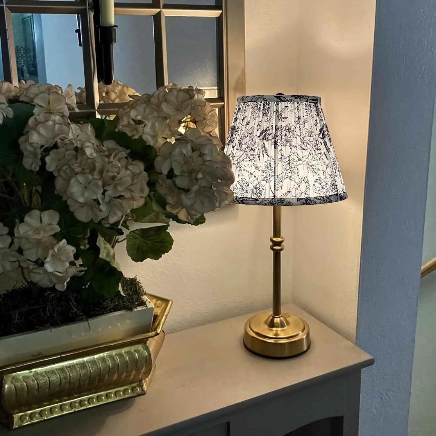 Blue Toile Floral Fabric Lampshade 6x10x7.5" - Artistic Decorative Clock-Shaped Cover for table lights, floor lights, and pendant lights