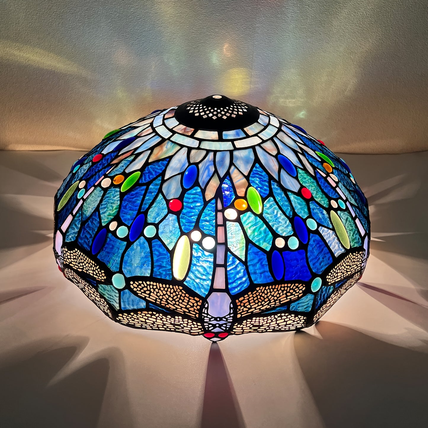 Mission Cream Style 16" Stained Glass Lamp Shade - Traditional Frosted Finish, Glass, Pagoda-Shaped Replacement for Table & Floor Lamps - Adrianas Specialty Lamp Shades