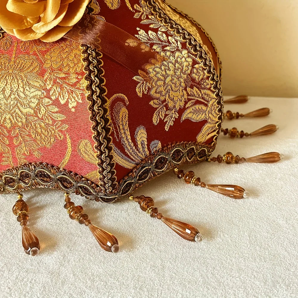 Luxury Handmade Lampshade, Burgundy Golden Floral Pattern