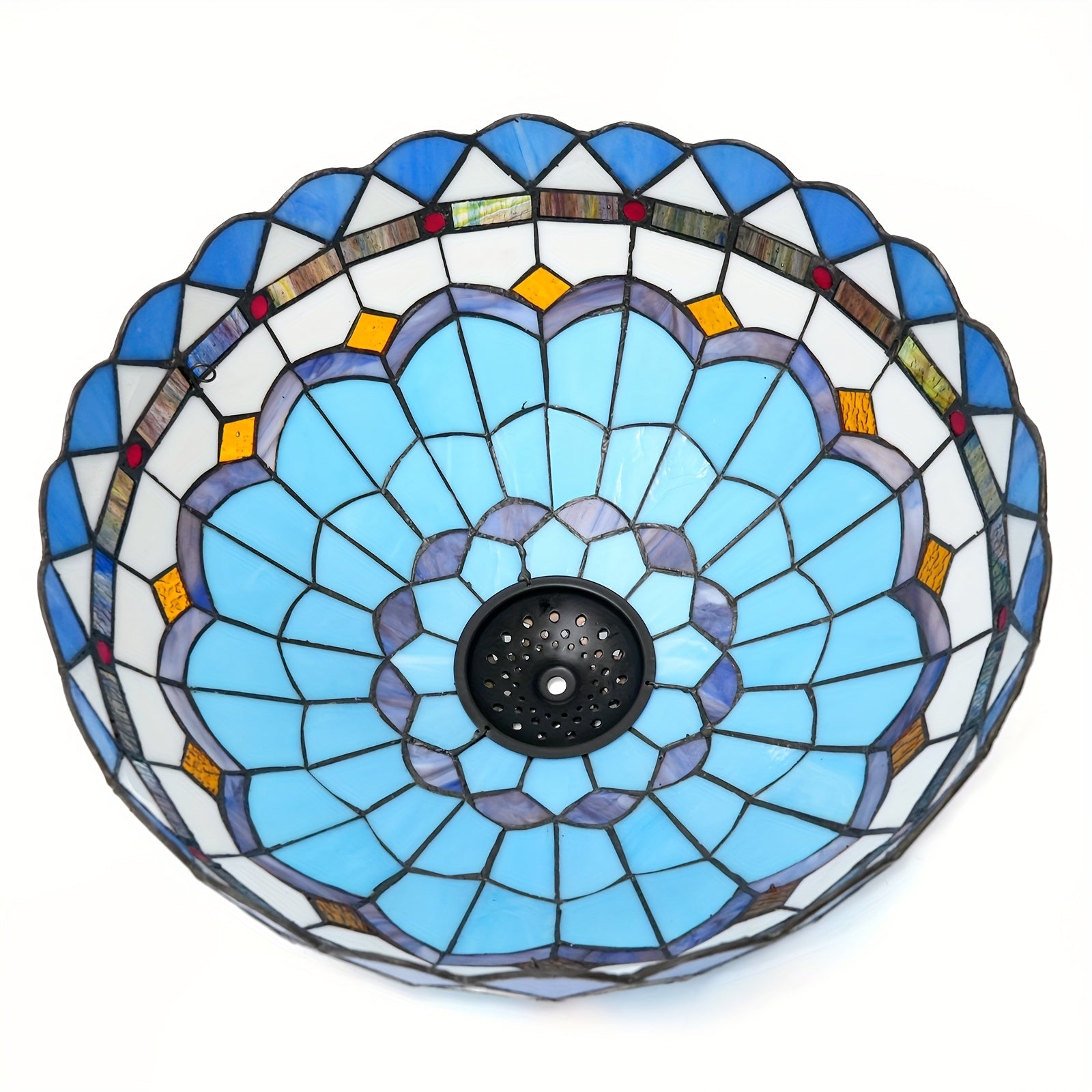 16-Inch Wide Stained Glass Lampshade with Baroque Style