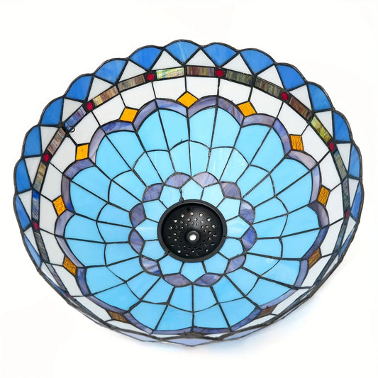 16-Inch Wide Stained Glass Lampshade with Baroque Style