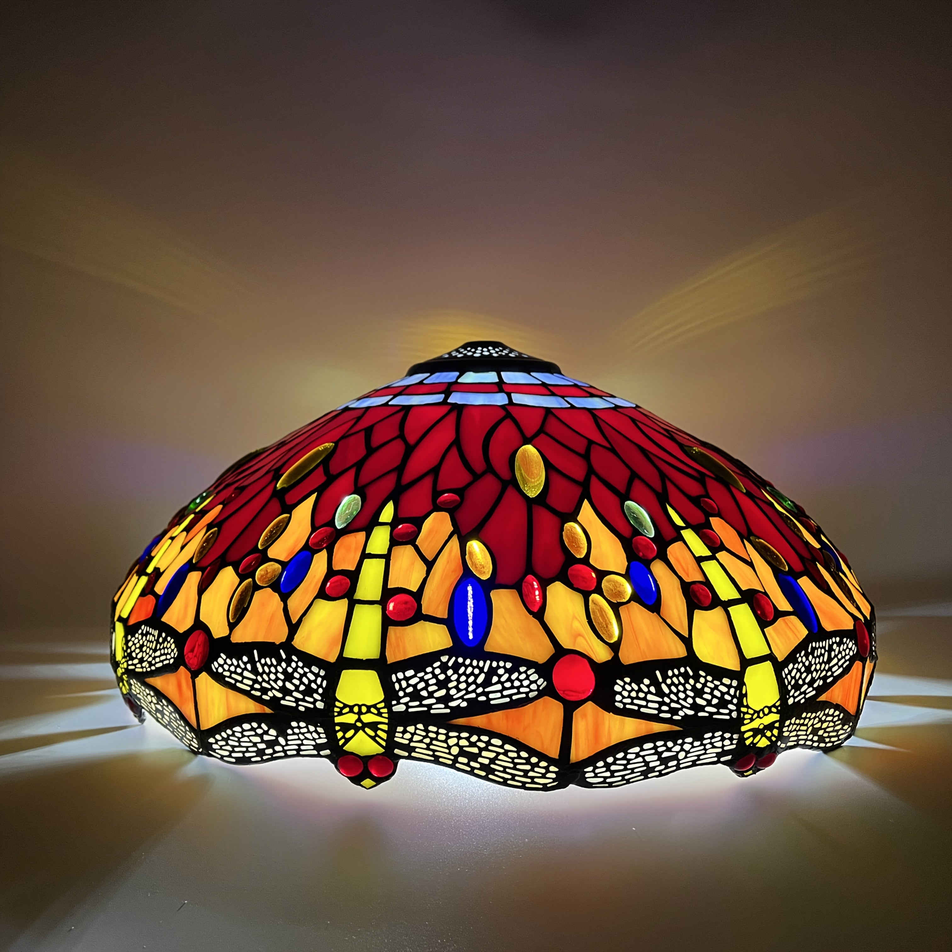 17.7 Inch Vintage Red & Orange Stained Glass Lampshade