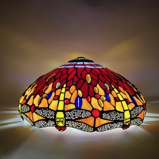 17.7 Inch Vintage Red & Orange Stained Glass Lampshade