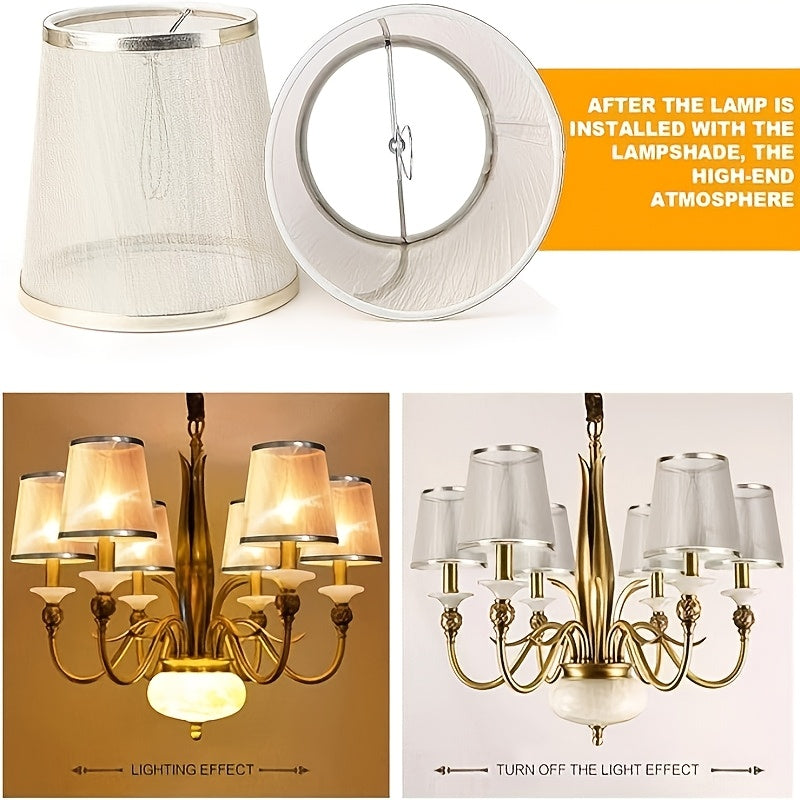 [6 Golden Champagne Lampshades] Set of 6 Golden Champagne Orlon Lampshades | Easy Installation Clip-on Shades for Table Lamps, Chandeliers & Wall Lights | Perfect for Living Room & Bedroom Decor