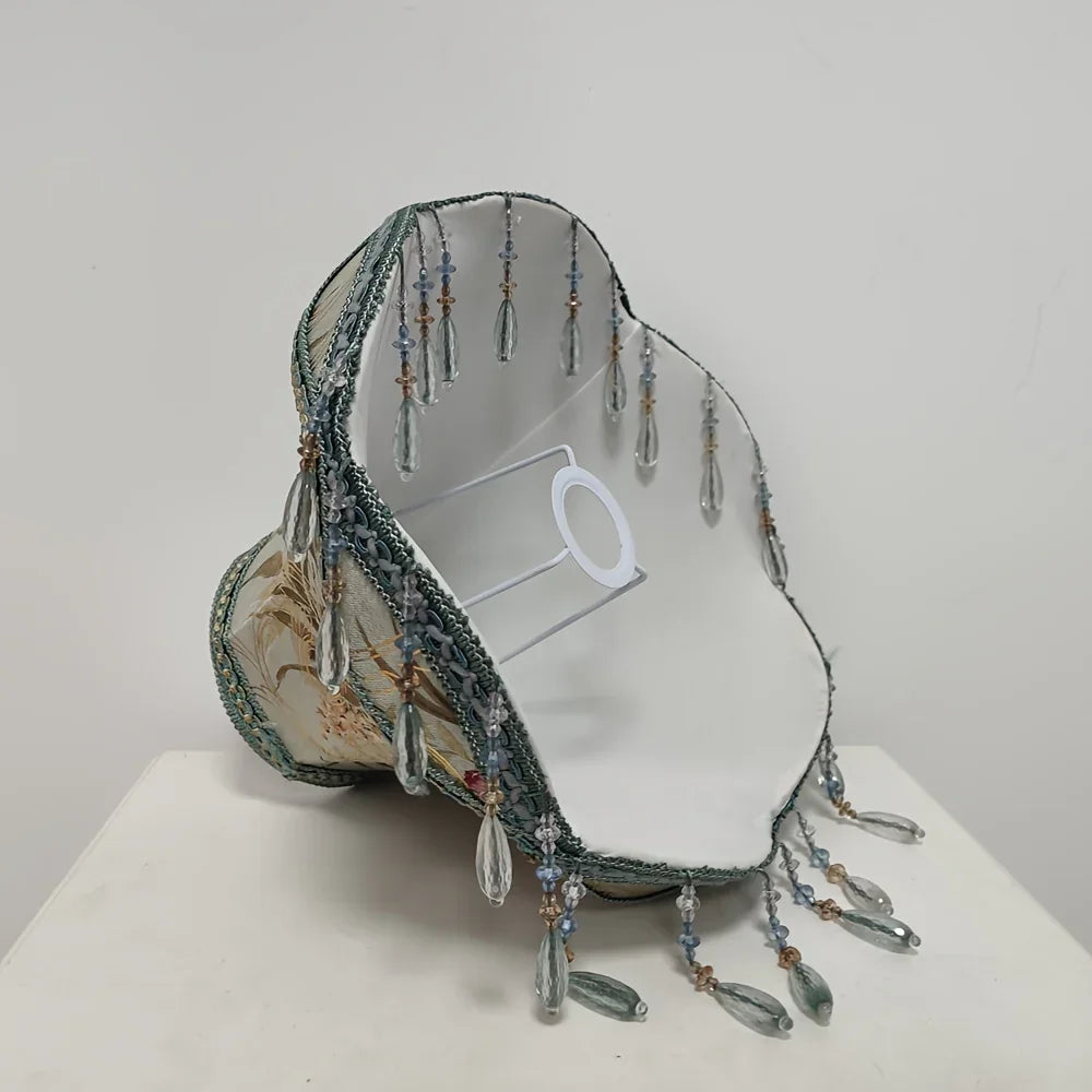 New Chinese-Style Printed Lampshade with Bead Fringe Trim