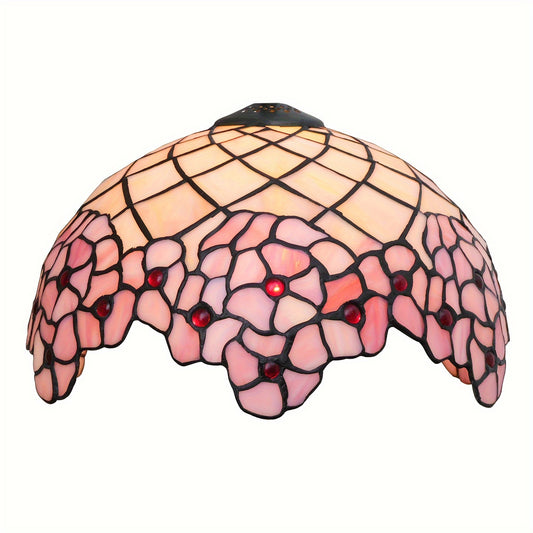 12 Pink Cherry Blossom Tiffany Stained Glass Lamp Shade - Handcrafted American Pastoral Elegance for Table, Chandelier, or Ceiling - Unique Romantic Personality Light Fixture - Adrianas Specialty Lamp Shades